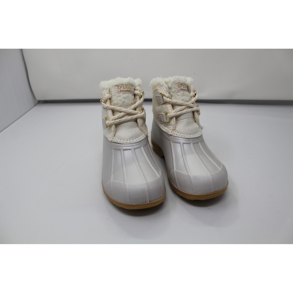 Sperry Kids Port Duck Boots Cream Pearl Faux Shearling Lined STS85465